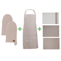 Keukenbundel Stone - 2x ovenwant + 1x schort + 3x keukenhanddoek