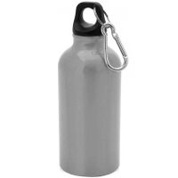 Aluminium waterfles/drinkfles zilver met schroefdop en karabijnhaak 400 ml