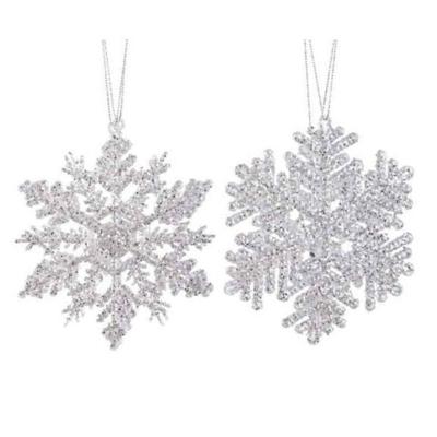Kersthangers - 2x - zilver - sneeuwvlok/ster - 12 cm - Sneeuw thema kerstboomhangers
