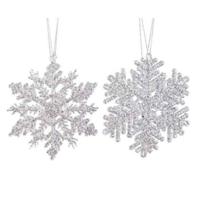 Kersthangers - 2x - zilver - sneeuwvlok/ster - 12 cm - Sneeuw thema kerstboomhangers