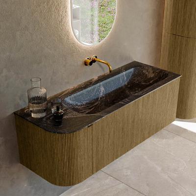 Badmeubel Mondiaz Kurve-Dlux | 125 cm cm | Meubelkleur Dusk | Wastafelkleur Lava | Solid surface | Wasbak rechter zijde spoelbak | Zonder kraangat(en)