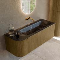Badmeubel Mondiaz Kurve-Dlux | 125 cm cm | Meubelkleur Dusk | Wastafelkleur Lava | Solid surface | Wasbak rechter zijde spoelbak | Zonder kraangat(en)