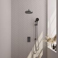 BRAUER Stripe Thermostatische Inbouw Regendouche - 3-weg - rechthoekig - SET 23 - 25cm douchekop - gebogen muurarm - 3-standen handdouche - doucheslang - geïntegreerde glijstang - gunmetal geborsteld PVD 5-GM-409