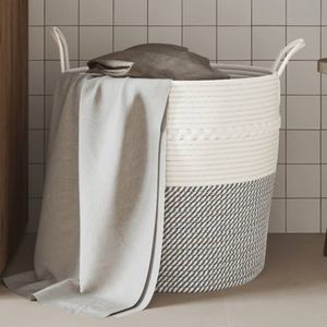 Opbergmand 43x38 cm katoen grijs en wit