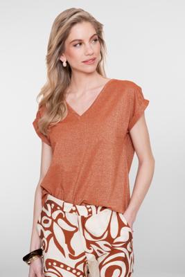 Geisha T-shirt Lurex V-neck 62351-24 T-shirt Korte Mouw 202 Ginger