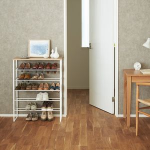 Yamazaki Schoenenrek met Houten Bovenblad - 6 niveaus - Tower - Wit