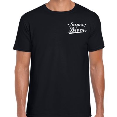 Super broer cadeau t-shirt zwart op borst voor heren Super broer cadeau t-shirt zwart op borst voor heren
