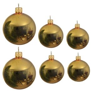 Glazen kerstballen pakket goud glans 16x stuks diverse maten