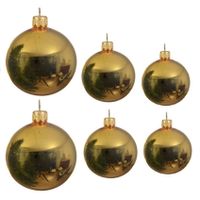 Glazen kerstballen pakket goud glans 16x stuks diverse maten