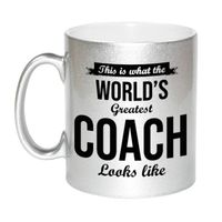 Worlds Greatest Coach cadeau mok / beker zilverglanzend 330 ml - feest mokken - thumbnail