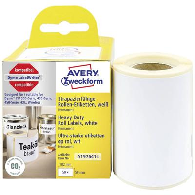 Avery-Zweckform Rol met etiketten Compatibel vervangt DYMO 1976414 59 x 102 mm Folie Wit 50 stuk(s) Permanent hechtend Universele etiketten A1976414