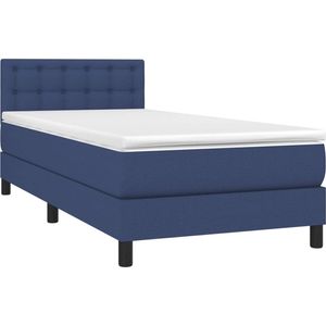 The Living Store Boxspringbed - Blauw - 203 x 100 x 78/88 cm - Duurzaam - verstelbaar hoofdbord - pocketvering matras