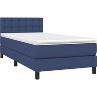 The Living Store Boxspringbed - Blauw - 203 x 100 x 78/88 cm - Duurzaam - verstelbaar hoofdbord - pocketvering matras - thumbnail