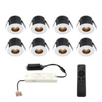 Set van 8 Olivia LED Mini Inbouwspots met Trafo - 12 Volt 3 Watt 150 lumen - Dimbaar - Verzonken - Plat 36mm - 2700K - IP44 waterdicht - Wit - Veranda Spotjes - Overkapping Spotjes
