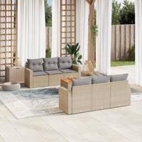 7-delige Loungeset met kussens poly rattan gemengd beige