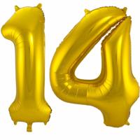 Folat Folie ballonnen - 14 jaar cijfer - goud - 86 cm - leeftijd feestartikelen - versiering
