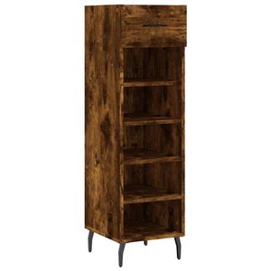 The Living Store Schoenenkast Gerookt Eiken - 30x35x105 cm - Bewerkt Hout - IJzer - Aluminium