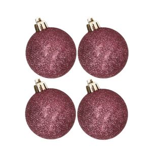 4x stuks kunststof glitter kerstballen aubergine roze 10 cm