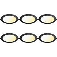 LED Downlight Inbouwspot Dimbaar 6 Stuks - Brinton Thin - 18W 1800lm 120° Bundelhoek - Aanpasbare Lichtkleur 3000K-4000K-6500K - IP40 - Rond - Zwart - Ø229mm Buitenmaat - Ø205mm Zaagmaat