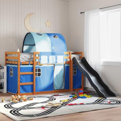Stapelbed met glijbaan en gordijnen blauw 90x200 cm