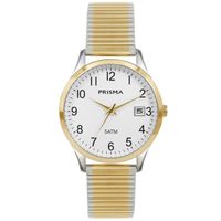 Prisma P.1176 Horloge rekband staal zilver-en goudkleurig-wit 37 mm