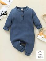 Baby Boy Unisex Half Button Jumpsuit Blue_1 / 68