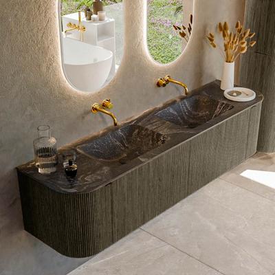 Badmeubel Mondiaz Kurve-Dlux | 180 cm cm | Meubelkleur Shadow | Wastafelkleur Lava | Solid surface | Wasbak beiden zijden spoelbak | Zonder kraangat(en)