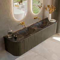 Badmeubel Mondiaz Kurve-Dlux | 180 cm cm | Meubelkleur Shadow | Wastafelkleur Lava | Solid surface | Wasbak beiden zijden spoelbak | Zonder kraangat(en)