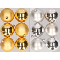 12x stuks kunststof kerstballen mix van goud en zilver 8 cm   -