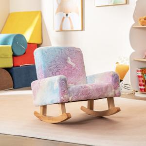 Kinderschommelstoel Flanel Gestoffeerd Poten van Massief Populierenhout Glow in the Dark Armleuningen Kinderfauteuil