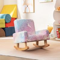 Kinderschommelstoel Flanel Gestoffeerd Poten van Massief Populierenhout Glow in the Dark Armleuningen Kinderfauteuil