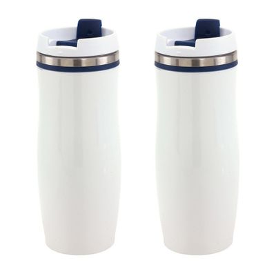 Set van 3x stuks rVS Warmhoudbeker/isoleerbeker winter wit met blauw 400 ml