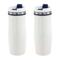 Set van 3x stuks rVS Warmhoudbeker/isoleerbeker winter wit met blauw 400 ml