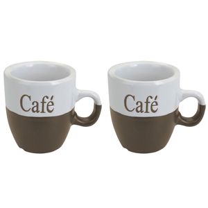 Koffiemok - set 2x stuks - lichtbruin - keramiek - 150 ml