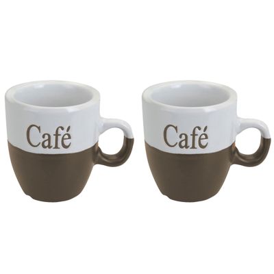 Koffiemok - set 2x stuks - lichtbruin - keramiek - 150 ml Koffiemok - set 2x stuks - lichtbruin - keramiek - 150 ml