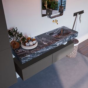 Mondiaz Alan DLux badmeubel 150cm dark grey 2 lades met wastafel lava rechts zonder kraangat