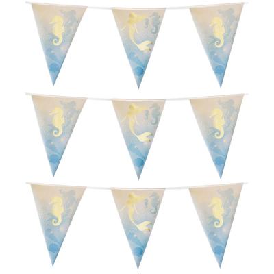 Zeemeermin thema vlaggenlijn - 3x - themafeest - folie vlaggenlijnen - 400 cm - kinder verjaardag