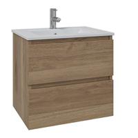Adema Chaci Badkamermeubelset - 60x46x57cm - 1 keramische wasbak wit - 1 kraangat - 2 lades - eiken SW1212759/SW804530