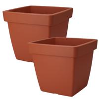 Pro Garden Plantenpot/bloempot Square Classic - 2x - kunststof - terracotta - D39 x H35 cm