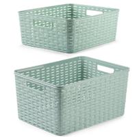Opbergboxen / opbergmandjes set - 5x stuks - rotan kunststof - groen - met inhoud 12 en 18 liter