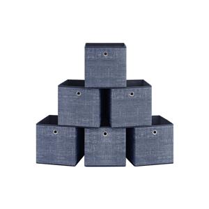 Opbergdozen set van 6 van non-woven stof met handvat, Mistige blauw / 30 x 30 x 30 cm