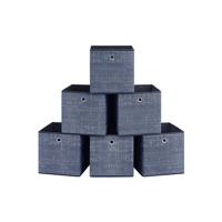 Opbergdozen set van 6 van non-woven stof met handvat, Mistige blauw / 30 x 30 x 30 cm - thumbnail