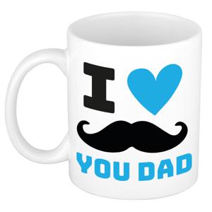 Cadeau koffie/thee mok voor papa - wit/blauw - liefde - keramiek - 300 ml - Vaderdag