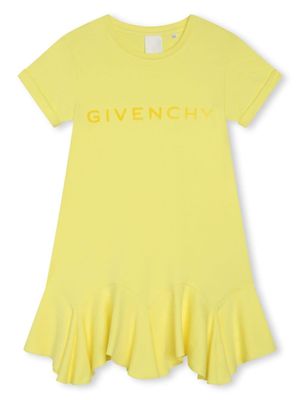 Givenchy Kids robe évasée en coton à logo imprimé - Jaune