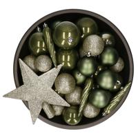 Decoris kerstballen set - 34-dlg - mosgroen - incl. piek - kunststof - kerstversiering - thumbnail