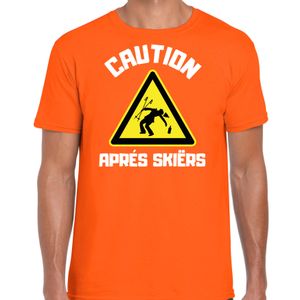 Wintersport verkleed t-shirt voor heren - apres ski waarschuwing - oranje - winter outfit