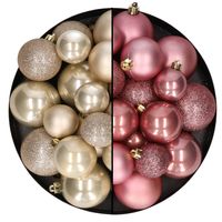 Kerstballen 60x stuks - mix oudroze/champagne - 4-5-6 cm - kunststof - Kerstbal