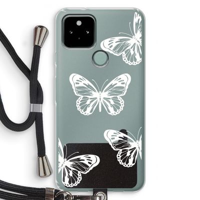 White butterfly: Pixel 5 Transparant Hoesje met koord