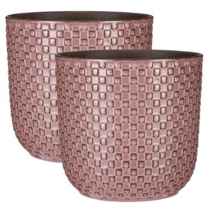 Plantenpot/bloempot keramiek roze stijlvol patroon - 2x - D21.5 en H20.5 cm