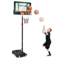 154-210 cm In Hoogte Verstelbaar Basketbalstandaard Binnen/Buiten Basketbalkorf met Standaard en 2 Wielen voor Kinderen/ Volwassenen-Groen